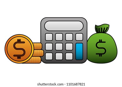 financial calculator bag money coins