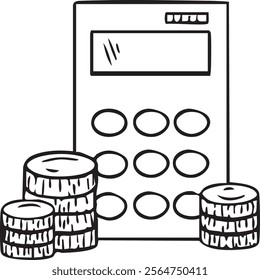 Financial calculator with coin stack