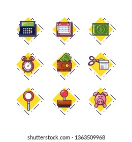 financial calculator with document and set icons