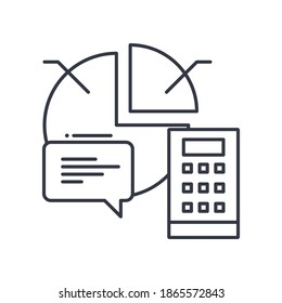 Icono de calculadora financiera, ilustración lineal aislada, vector de línea delgada, signo de diseño web, símbolo de concepto de contorno con trazo editable sobre fondo blanco.