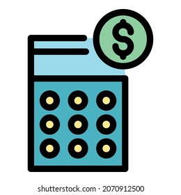Financial calculator icon. Outline financial calculator vector icon color flat isolated