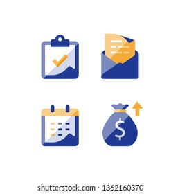 Financial Calendar, Annual Revenue, Long Term Value Investment And Return, Time Period, High Interest Rate, Monthly Loan Payment Plan Installment, Tuition Grant Application, Vector Icon