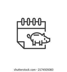 Icono de línea de calendario financiero. signo de estilo lineal para concepto móvil y diseño web. Icono de vector de contorno de contorno de orificio de calendario y banco de cerco. Símbolo, ilustración del logotipo. Gráficos vectoriales