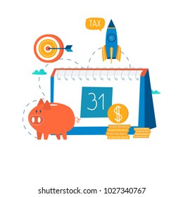 Financial calendar, financial planning, monthly budget planning flat vector illustration design. Financial planning design for mobile and web graphics