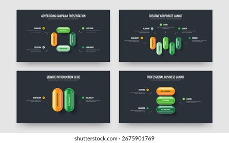 Financial Campaign Four Five Two Three Option Diagram Presentation Layout Vector Illustration Set. Enterprise Growth 4 5 2 3 Element Infographic Frame Design Bundle.