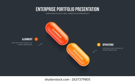 Financial Campaign Slide Layout Vector Illustration. Marketing Plan 2 Option Diagram Presentation Design. Product Introduction Two Element Infographic Frame Template.