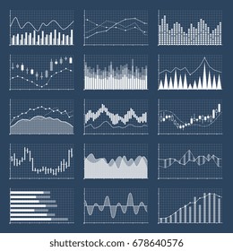 Financial candle stick graphs. Currency business and market charts vector set. Finance investment growth diagram information illustration