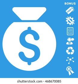 Financial Capital icon with bonus pictograms. Vector illustration style is flat iconic symbols, white color, blue background, rounded angles.