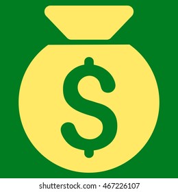 Financial Capital icon. Vector style is flat iconic symbol with rounded angles, yellow color, green background.