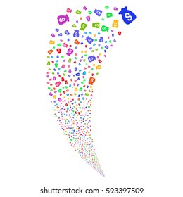 Financial Capital random fireworks stream. Vector illustration style is flat bright multicolored iconic symbols on a white background. Object fountain created from scattered design elements.