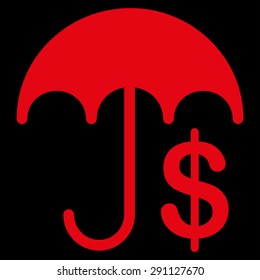 Financial Care icon from Commerce Set. Vector style: flat symbol, red color, rounded angles, black background.