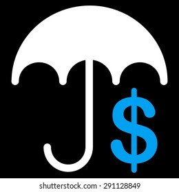 Financial Care icon from Commerce Set. Vector style: bicolor flat symbol, blue and white colors, rounded angles, black background.