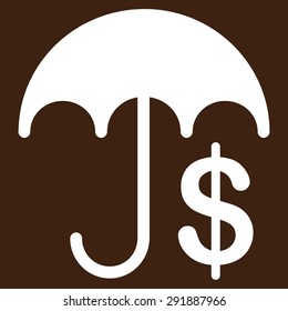 Financial Care icon from Commerce Set. Vector style: flat symbol, white color, rounded angles, brown background.