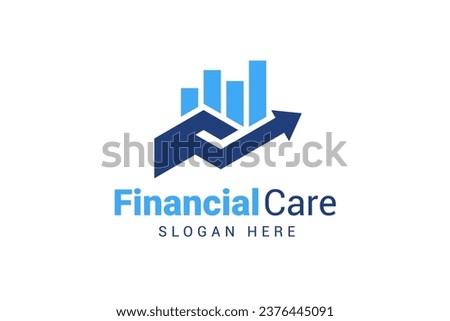 financial care logo template. Bar chart with hand and arrow up suitable for business logo