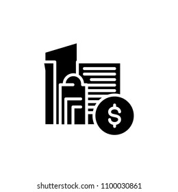 Financial centre black icon concept. Financial centre flat  vector symbol, sign, illustration.