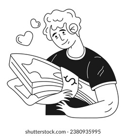 financial character guy hugs money love of money