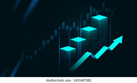 Financial chart with arrow. Concept of grow up your capital or analysis prediction algorithm.