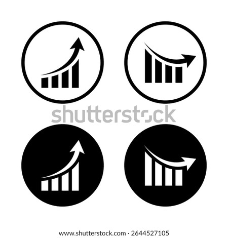 Financial chart arrow up and down icon. Growth and decline graph symbol on black circle