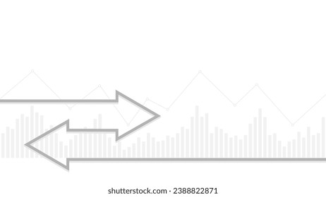 Financial chart background. Sideways market trend. Vector design in gray and white colors with arrows pointing to the sides, bar and line graphs.