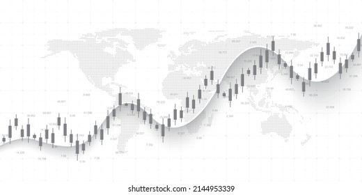 Fondo del gráfico financiero con gráfico de tendencia ascendente. Gráfico gráfico de barras de velas de negocios de las operaciones de inversión en el mercado de valores. Ilustración vectorial.