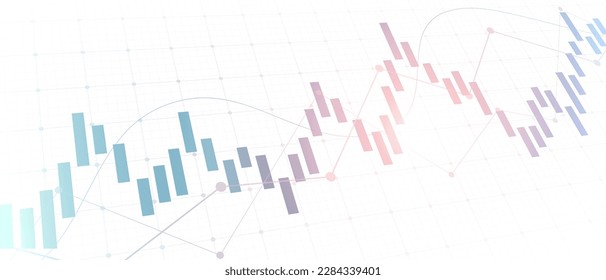 financial chart with colorful line graph and glowing light on white color background