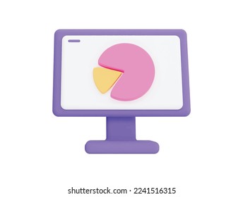 financial chart and computer with 3d vector icon cartoon minimal style