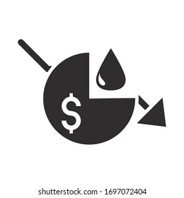 financial chart down risk crisis economy, oil price crash vector illustration silhouette style icon