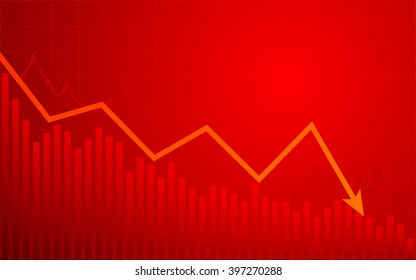 Financial chart with downtrend line graph in bear market on red color background (vector)