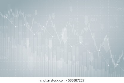 Financial Chart With Downtrend Line Graph, Bar Chart And Stock Numbers In Stock Market On Gradient Gray Color Background (vector)