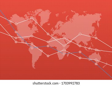 Financial chart graph background with world map