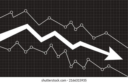 Financial chart and graph of business abstract decrease with down arrow of stocks. Chart of market decline and loss. Vector. Graphic of finance business economy regression. Money fall concept diagram.