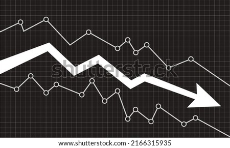 Financial chart and graph of business abstract decrease with down arrow of stocks. Chart of market decline and loss. Vector. Graphic of finance business economy regression. Money fall concept diagram.