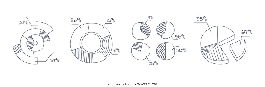 Financial Chart and Graph Drawn by Hand with Pen Vector Set