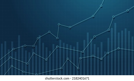 Gráfico o gráfico financiero. El aumento del mercado de valores o el crecimiento de la economía. Gráfico de acciones o gráfico. Negocio, concepto de crecimiento de beneficios. Fondo oscuro. Ilustración del vector