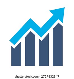 Icono de gráfico financiero diseño de Vector plano azul flecha de gráfico ascendente símbolo de crecimiento comercial estadísticas beneficio elemento gráfico signo