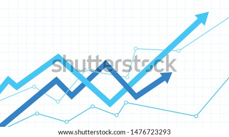 Financial chart with interweaving arrows going up on a white background