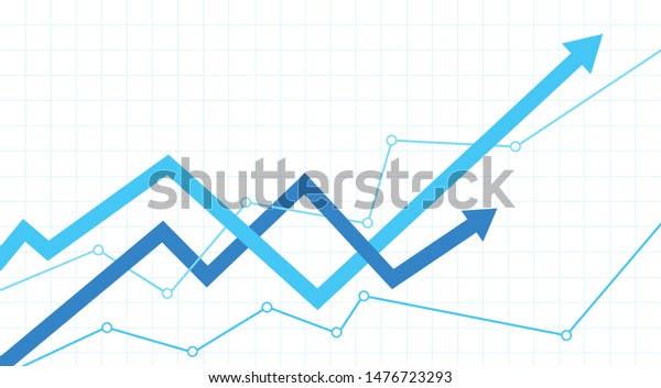 Financial chart with interweaving arrows going\
up on a white\
background