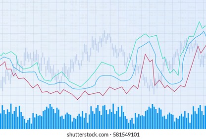 Financial Chart With Line Graph, Bar Chart And Stock Numbers In Stock Market On Blue Color Background (vector)