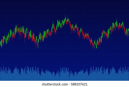 financial chart with line graph, bar chart and stock numbers in stock market on gradient blue color background (vector)