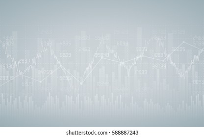 financial chart with line graph, bar chart and stock numbers in stock market on gradient gray color background (vector)