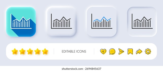Icono de línea de gráfico financiero. Neumórfico, Sombra plana, Botones 3D. Signo de gráfico económico. Símbolo de la bolsa. Inversión empresarial. Icono de diagrama de línea de dinero. Iconos de redes sociales. Vector