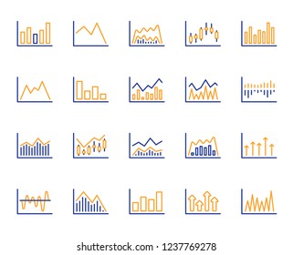 Financial chart line icons. Set of Candle stick graph, Report diagram and Infochart icons. Growth, Trade and Investment chart. Stock exchange, Candlestick and financial diagram graph. Vector