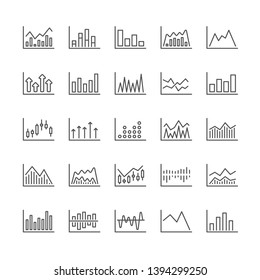 Financial chart line icons. Set of Report diagram, Candle stick graph and Infochart icons. Growth, Trade and Investment chart. Stock exchange, Candlestick and financial diagram graph. Vector