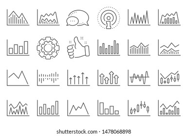 Financial chart line icons. Set of Candle stick graph, Report diagram and Infochart icons. Growth, Trade and Investment chart. Stock exchange, Candlestick and financial diagram graph. Vector