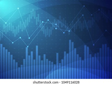 financial chart with a linear chart, a histogram in the stock market on a gradient blue background.Vector illustration.