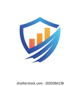 financial chart logo in shield. business abstract icon