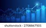 Financial chart with moving up arrow graph in stock market on blue color background