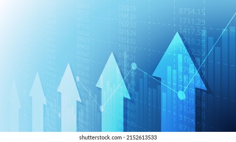 Financial chart with moving up arrow graph in stock market on blue color background