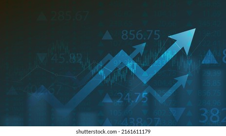 Financial chart with moving up arrow graph in stock market on blue color background