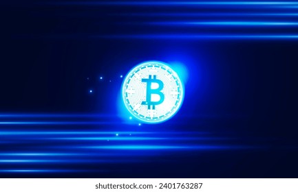 Financial chart with moving up arrow graph bitcoin cryptocurrency technology in stock market on blue color background concept innovation background, vector design